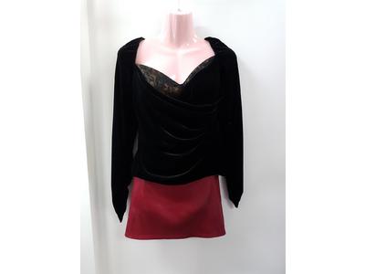1980's black velvet top red leather skirt
