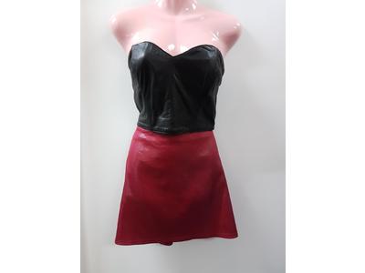 1980's black leather corset & red skirt