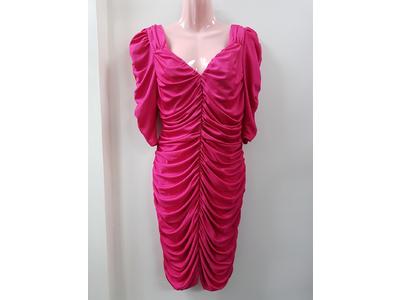 1980's bright pink ruched dress