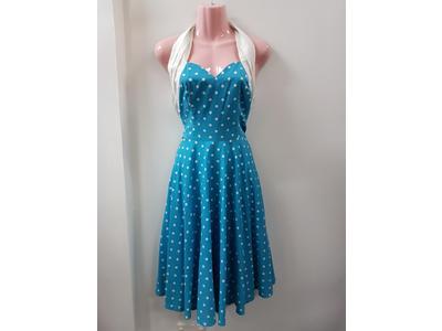 1930's to 1950's blue white spot halter dress