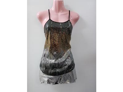 1970's black sequin top & silver shorts